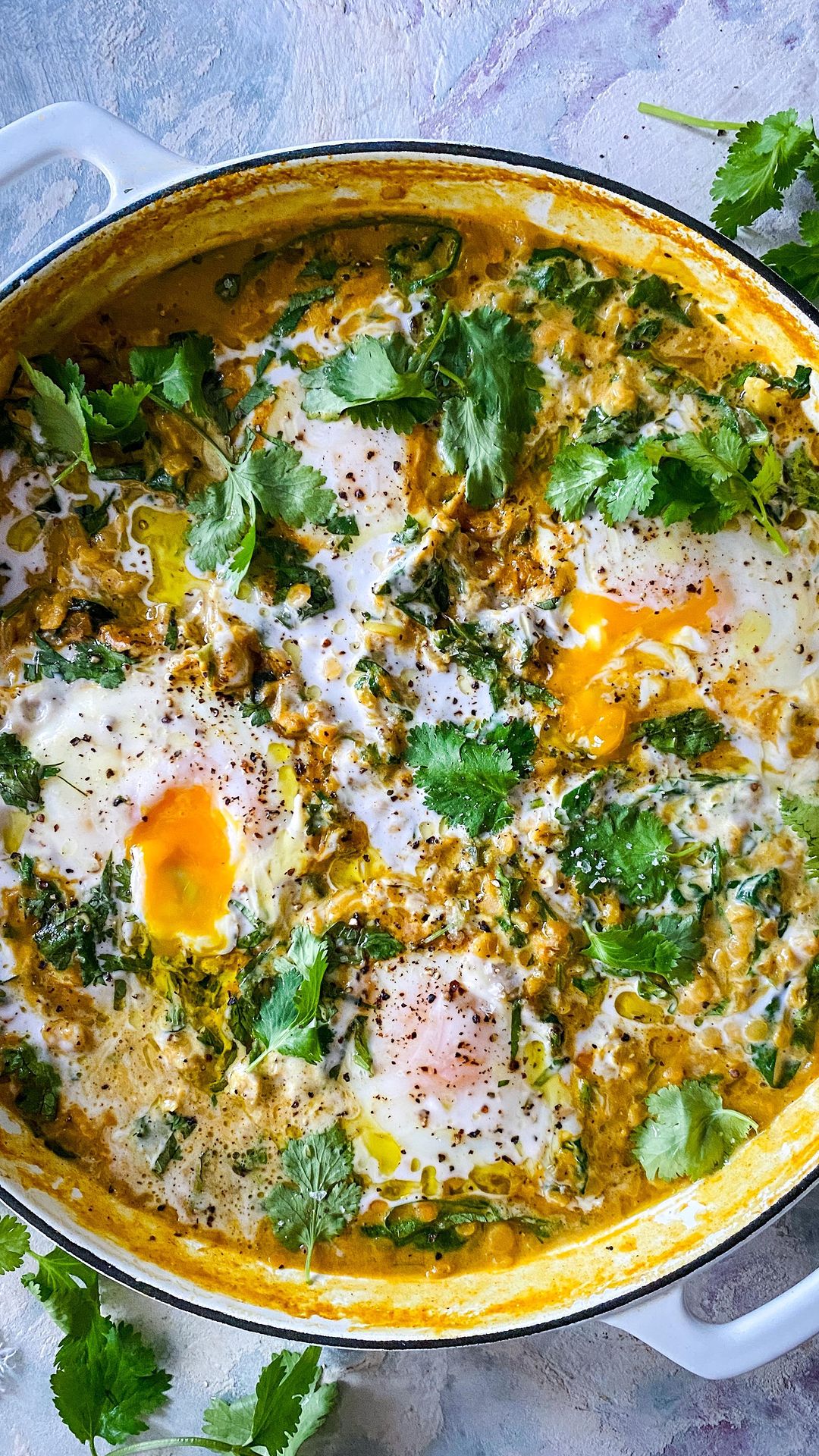 One-Pan Coconut Dal with Poached Eggs