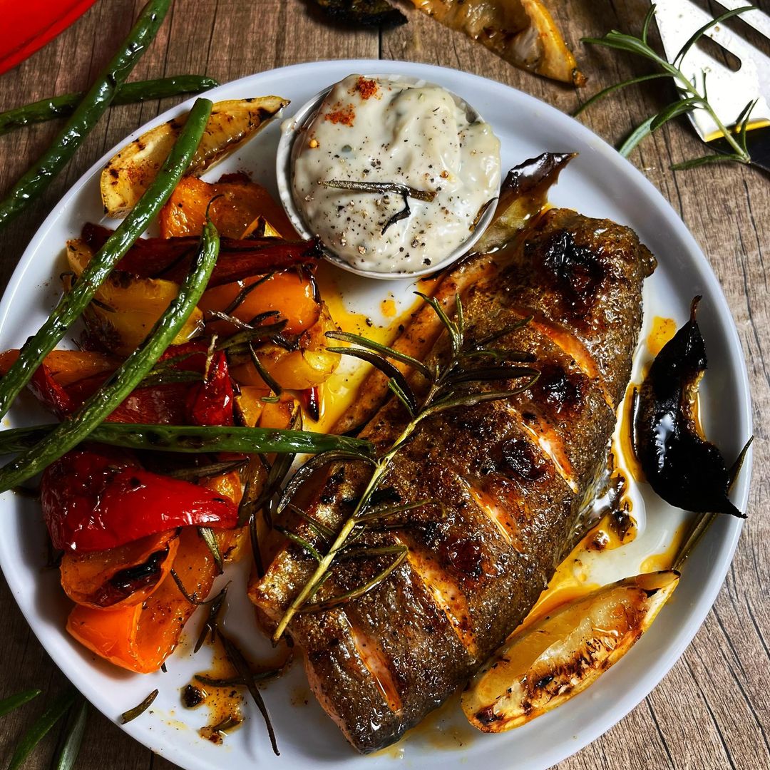 Chargrilled Trout with Mixed Peppers and Anchoiade Sauce