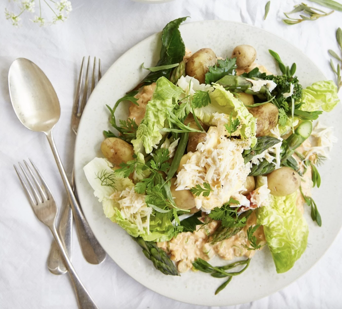 Crab, Asparagus & Jersey Royal Salad